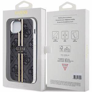 Guess IML 4G Gold Stripe dėklas telefonui iPhone 15 Plus / 14 Plus - juodas
