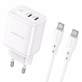Įkroviklis Borofone BN9 35W 2xUSB-C + USB-C to USB-C cable 1.0m baltas