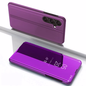 Dėklas telefonui Clear View Samsung Galaxy S25 su atvartu - rožinis