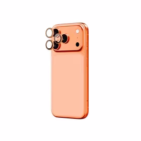 AmazingThing AR safyro kameros objektyvo stiklas iPhone 17 Pro / Pro Max - su oranžiniu rėmeliu