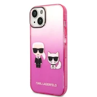 Karl Lagerfeld gradientinis Ikonik Karl & Choupette dėklas iPhone 14 Plus – rožinis