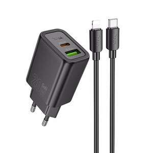 Įkroviklis telefonui Hoco USB A + USB C QC3.0 PD 3A 20W + kabelis USB C į Lightning N61 juodas