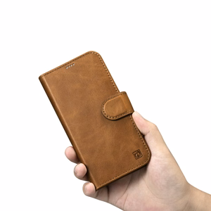 iCarer Aliejaus Vaško Piniginės Dėklas 2in1 Dangtelis iPhone 14 Plus Anti-RFID Odinis Atverčiamas Dėklas Rudas (WMI14220723-TN)