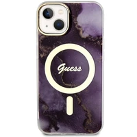 Guess GUHMP14SHTMRSU iPhone 14 6.1" violetinė/violetinė kietas dėklas Golden Marble Magnetinis