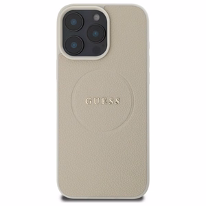 Guess grūdėtas auksinio žiedo magnetinis dėklas telefonui iPhone 16 Pro Max - smėlinė
