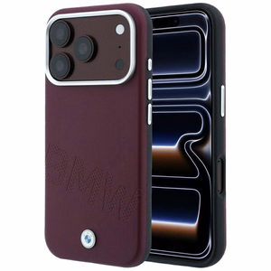 BMW dėklas, skirtas IPHONE 18 Pro/17 Pro suderinamas su „MagSafe“ (Sign Inclined Deboss Letters) (spalva: bordo)