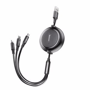 Baseus kabelis 3in1 Golden Loop ištraukiamas USB - micro USB + Lightning + USB-C 1,2m 3,5A juodas