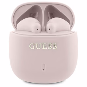 Наушники Guess Bluetooth GUTWSJ14ESGP TWS + зарядная станция розовые Printed Classic Logo