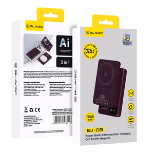 Blavec BJ-03 10000 mAh plonas magnetinis išorinis akumuliatorius su „MagSafe“, 13,5 mm, USB-C, 22,5 W, 3 viename (PBBJ03-MC10P) (spalva: violetinė)