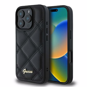 Guess Dygsniuotas Metalinis Logotipas dėklas telefonui iPhone 16 Pro - juodas