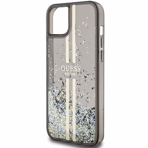 Guess Liquid Glitter Gold Stripes dėklas telefonui iPhone 15 Plus / 14 Plus - juodas