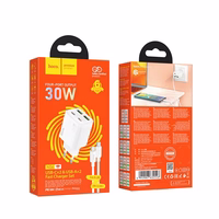 Įkroviklis Hoco 2 x USB C + 2 x USB A QC3.0 PD 3A 30W + kabelis USB C į USB C N56 baltas