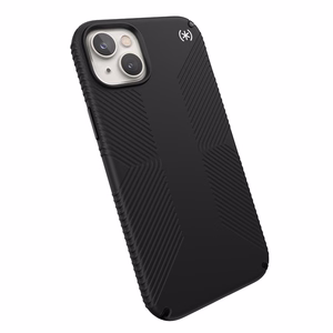Speck Presidio2 Grip MagSafe dėklas, skirtas iPhone 14 Plus, neslystantis, „Black / Black / White“ spalvų derinys