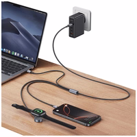 Laidas USAMS Huan Series SJ754 72W USB-C į USB-C + USB-C + belaidis laikrodžio įkroviklis tamsus