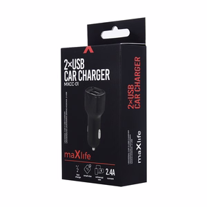 "Maxlife MXCC-01" automobilinis įkroviklis 2x USB 2,4A, juodas