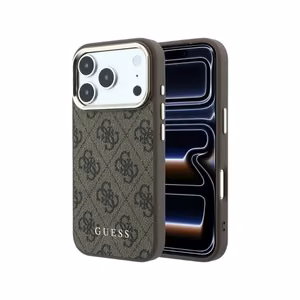Guess PU Leather 4G Gold Frame MagSafe dėklas Apple iPhone 18 Pro Max, rudas
