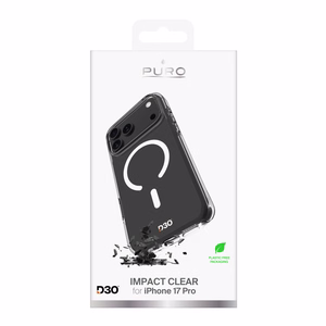 Puro Impact skaidrus D3O TPU+PC magnetinis dėklas telefonui iPhone 17 Pro - permatomas