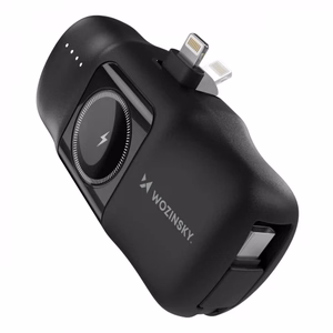 Išorinė baterija Wozinsky WF16-YLS juoda (belaidis įkrovimas 15W) + integruota Type-C jungtis