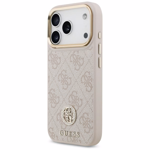 Guess 4G Strass Logo & Big Strap Metal Buttons Magnetinis dėklas telefonui iPhone 17 Pro - rožinė