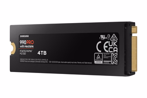 SSD Samsung 990 PRO su radiatoriu 4TB M.2 PCIe Gen4 NVMe TLC rašymo greitis 6900 MB/s skaitymo greitis 7450 MB/s 2,3mm TBW 1200 TB MTBF 1500000 h MZ-V9P4T0GW