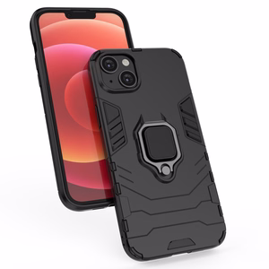 Ring Armor dėklas telefonui iPhone 14 Plus šarvuotas dangtelis su magnetiniu laikikliu ir žiedu juodas