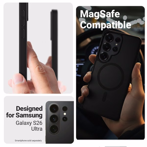 Crong Hybrid Matte Magnetic MagSafe dėklas, skirtas Samsung Galaxy S26 Ultra, juodas
