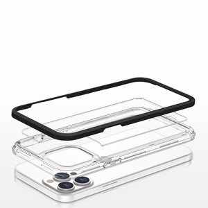 Skaidrus 3in1 dėklas iPhone 13 Pro Max juodo rėmo gelio dangteliu