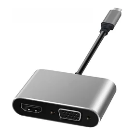 Kabelis 2in1 Type C (vyriškas) į HDMI (female) 4K 30Hz + SVGA 15pin (female) 0,15 m sidabrinis