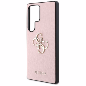 Guess Grained Big 4G Logo Small Classic Logo чехол Samsung Galaxy S25 Ultra розовый