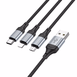 USB kabelis Hoco (X102) 3in1 lightning+microUSB+USB-C juodas 1m