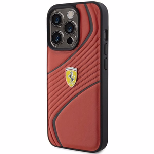 Ferrari Twist Metal Logo dėklas telefonui iPhone 15 Pro - raudonas
