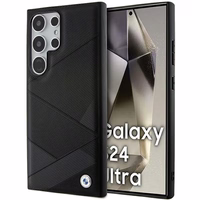 BMW BMHCS24L23RCGPK S24 Ultra S928 juoda/juoda kietas dėklas Parašas Odinis Kryžminės Linijos Raštas