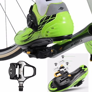 Rockbros LP-RD2BK Shimano SPD-SL plento pedalai su geltonomis plokštelėmis – spalva: juoda ir sidabrinė