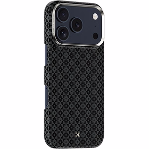 Juodas „Benks Magnetic Armor Air Armor Grid 600D“ kevlaro dėklas su metaliniu rėmeliu (C.K.FL.AP.BK.0072), skirtas iPhone 18 Pro / iPhone 17 Pro