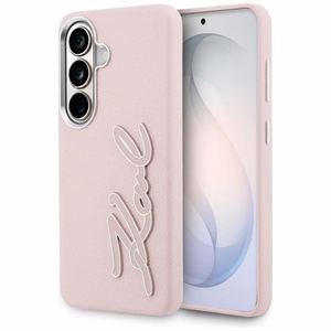 Karl Lagerfeld Grained Signature Metal Resin Logo dėklas Samsung Galaxy S26 rožinis