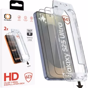 Tel Protect Dust-Free Easy Fit Full Glue 6D grūdintas stiklas skirtas Samsung Galaxy S25 Ultra juodas (su piršto atspaudo atrakinimu) - 2 vnt.