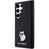 Karl Lagerfeld silikoninis Choupette metalinis ženkliukas dėklas telefonui Samsung Galaxy S24 Ultra - juodas