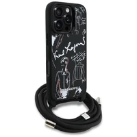 Karl Lagerfeld per petį nešiojamas grūdėto rašto ir logotipo dėklas telefonui iPhone 16 Pro - juodas
