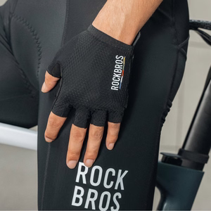Rockbros TLS004 ROAD TO SKY trumpos smūgius sugeriančios dviratininko pirštinės, S dydis – juodos