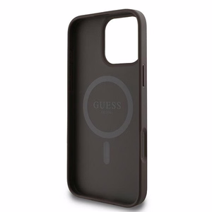 Guess 4G žiedas klasikinis logotipas magnetinis dėklas iPhone 16 Pro - rudas