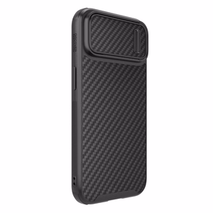 Nillkin Synthetic Fiber S dėklas iPhone 14 Plus su kameros dangteliu, juodas