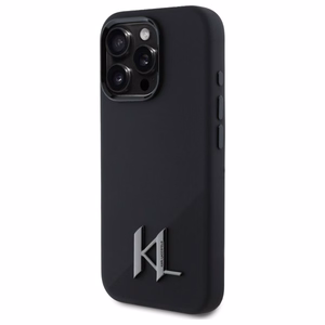 Karl Lagerfeld Silicone Shadow Metal Initial Magnetinis iPhone 16 Pro dėklas - juodas