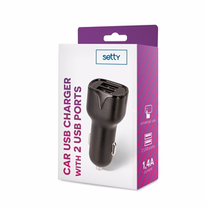 Setty automobilinis įkroviklis 2x USB 1,4A juodas