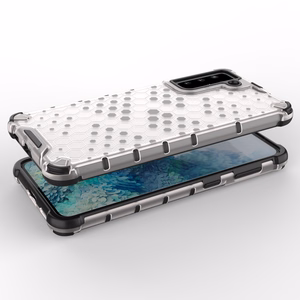 Korinio dizaino dėklas šarvuotas dangtis su geliniu rėmeliu Samsung Galaxy S22 + (S22 Plus) skaidrus