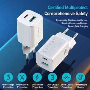 Sieninis įkroviklis Dux Ducis C80 Super Si - USB + Type C - PD 30W QC 3.0 18W 3A baltas