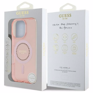 Guess IML Brangakmeniai Magnetinis dėklas telefonui iPhone 16 Pro - rožinis