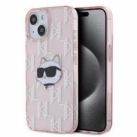 Karl Lagerfeld IML Choupette galvos ir monogramos dėklas iPhone 14 / 15 / 13 - rožinė