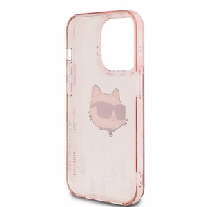 Karl Lagerfeld IML Choupette galvos ir monogramos dėklas iPhone 13 Pro / 13 - rožinė
