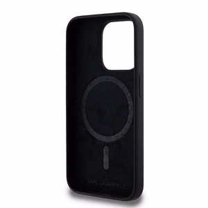 Karl Lagerfeld silikoninis Karl&Choupette magnetinis dėklas telefonui iPhone 15 Pro - juodas