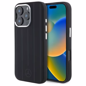Mercedes MEHMP16L23SUVSK iPhone 16 Pro 6.3" juodas kietasis dėklas silikoninis su vertikaliomis toninėmis juostelėmis Magnetinis (MagSafe)